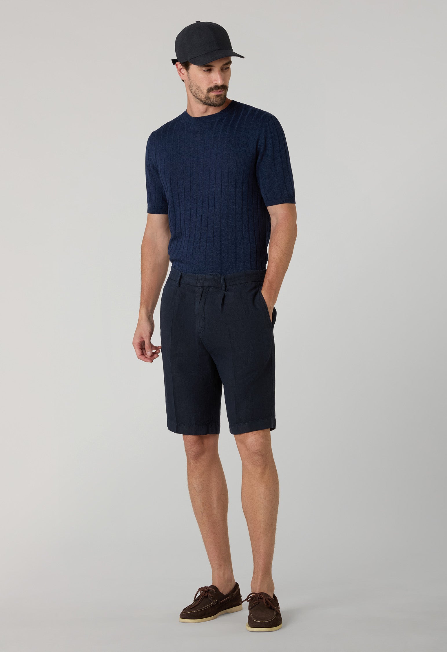 Blue Linen Cotton Flat Rib T-Shirt