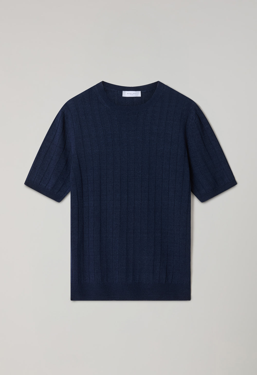 Blue Linen Cotton Flat Rib T-Shirt