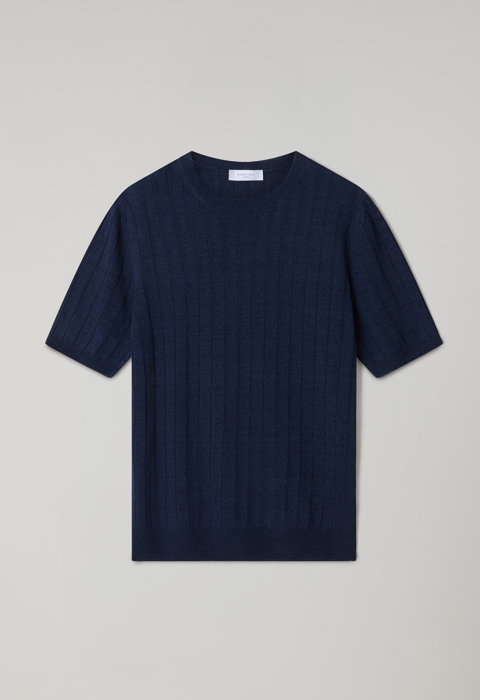 Blue Linen Cotton Flat Rib T-Shirt