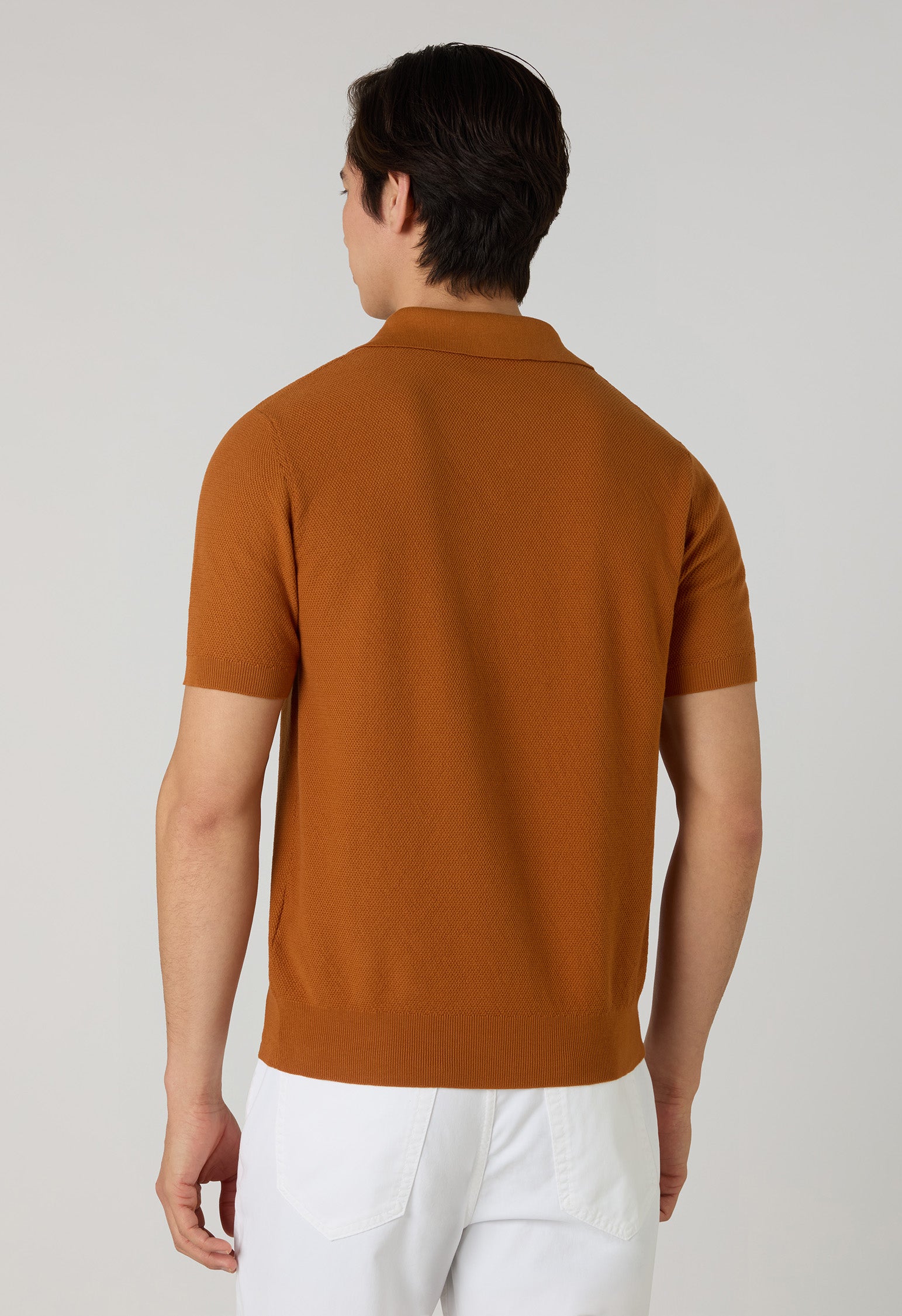 Orangefarbenes stückgefärbtes Kurzarm-Poloshirt aus Baumwoll-Pikee