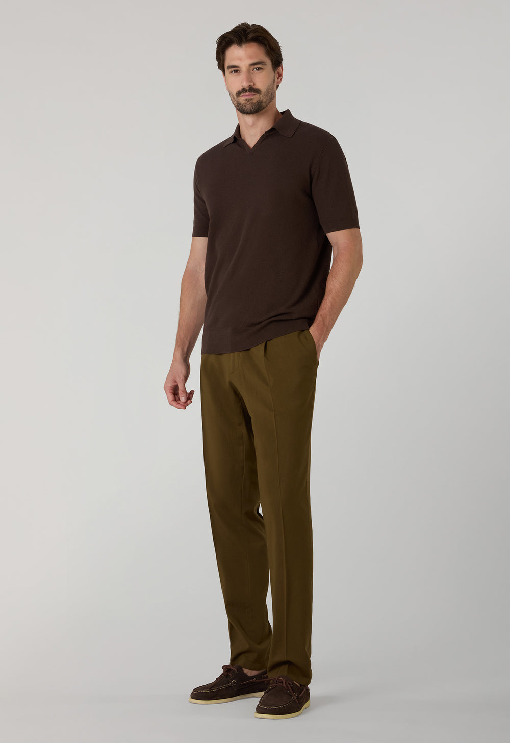 Brown Garment Dyed Cotton Piqué Short-Sleeve Polo