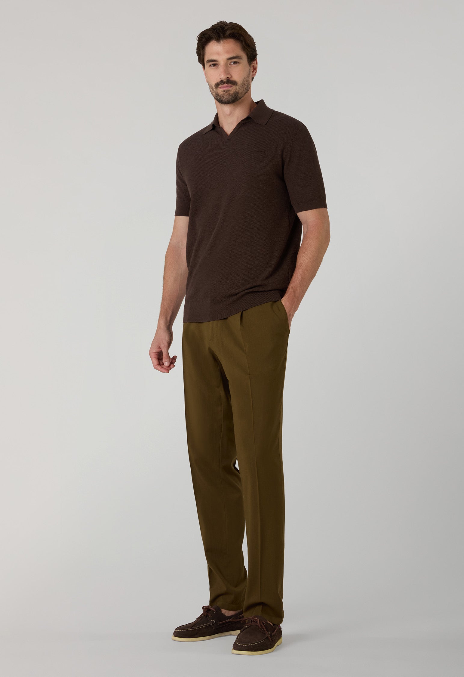 Brown Garment Dyed Cotton Piqué Short-Sleeve Polo
