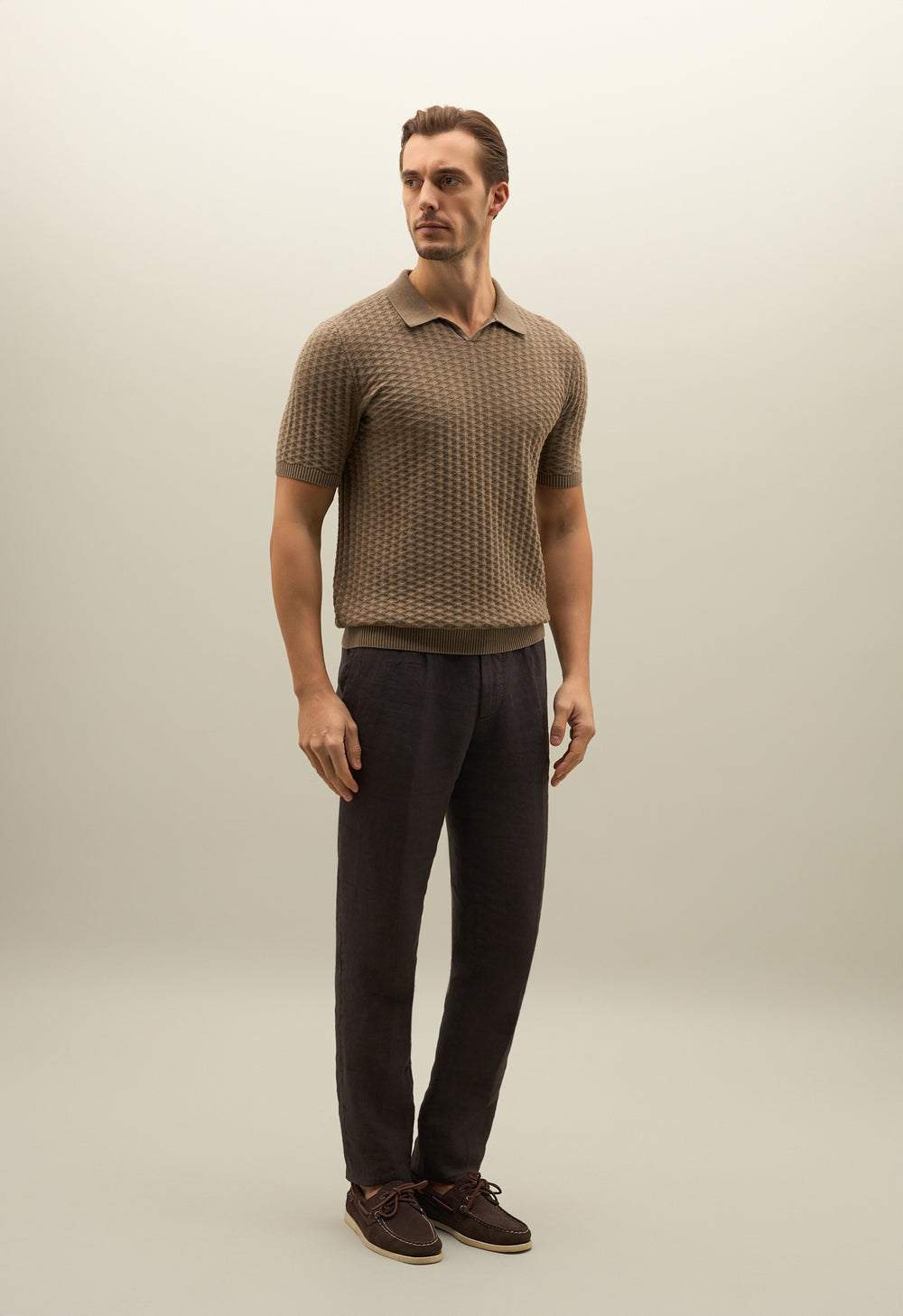 Khaki Jacquard Cotton Short-Sleeve Polo