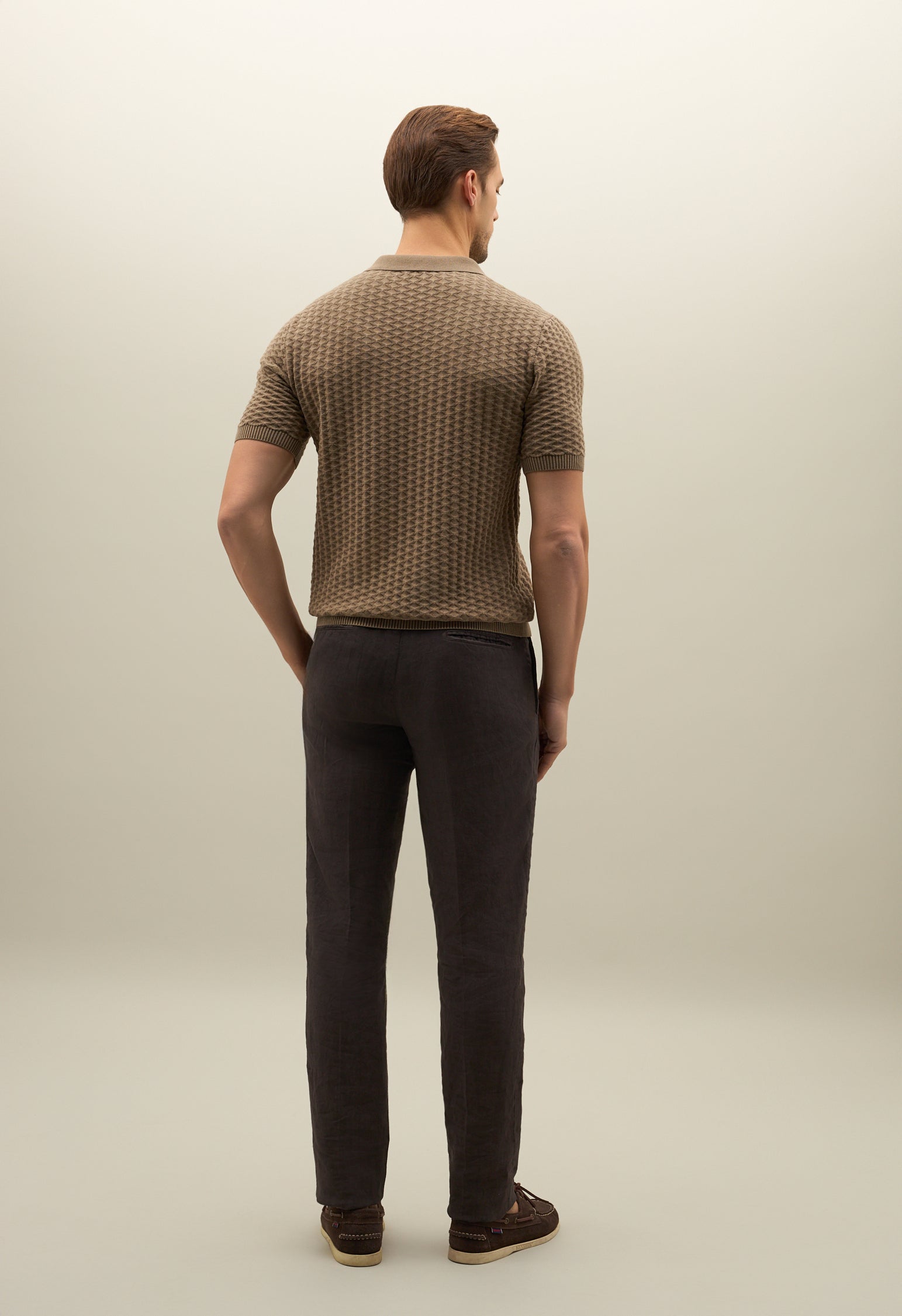 Khaki Jacquard Cotton Short-Sleeve Polo