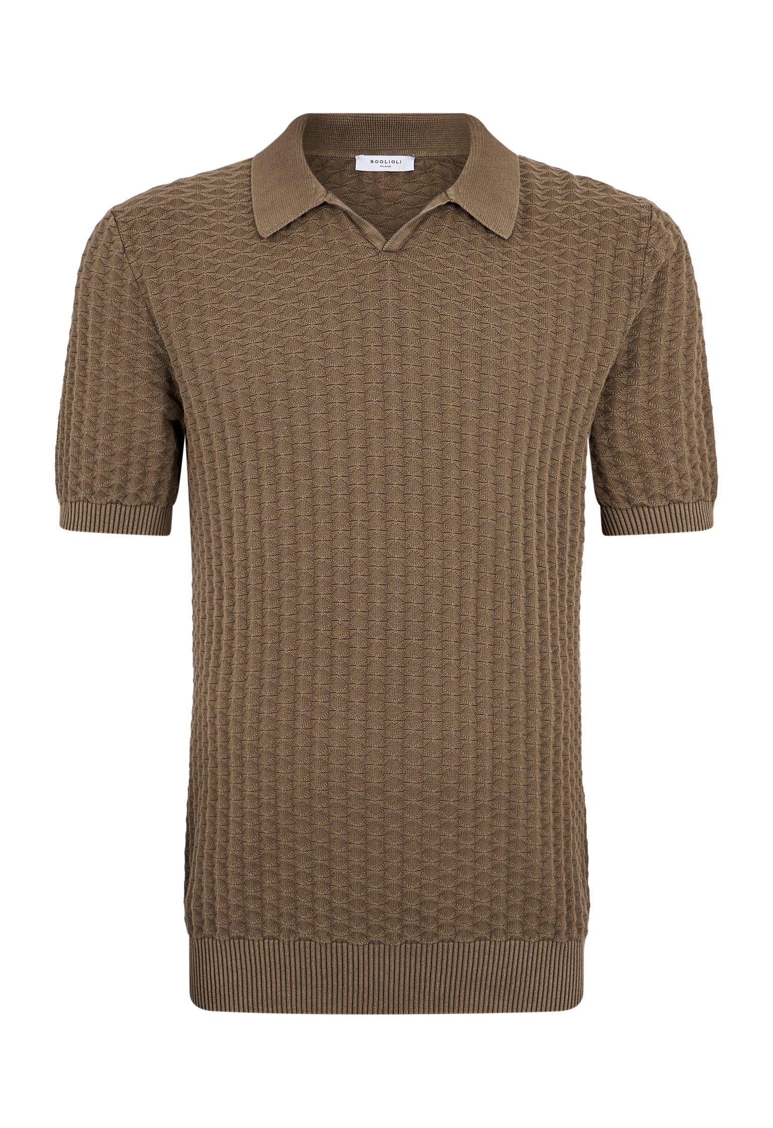 Khaki Jacquard Cotton Short-Sleeve Polo