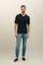 Blue Jacquard Cotton Short-Sleeve Polo