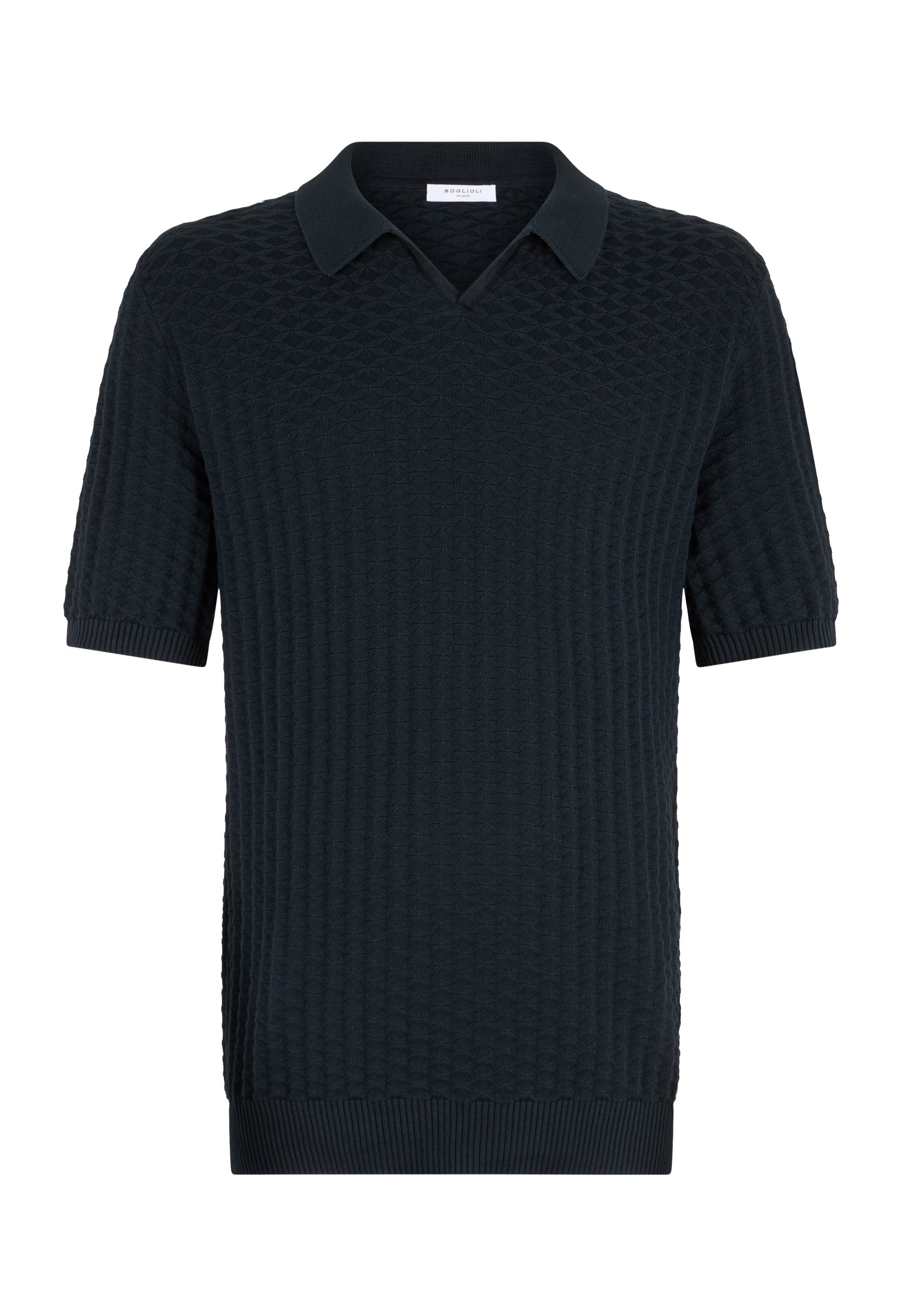 Blue Jacquard Cotton Short-Sleeve Polo
