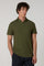 Dunkelkhaki-Kurzarm-Poloshirt aus Baumwolle-Leinen
