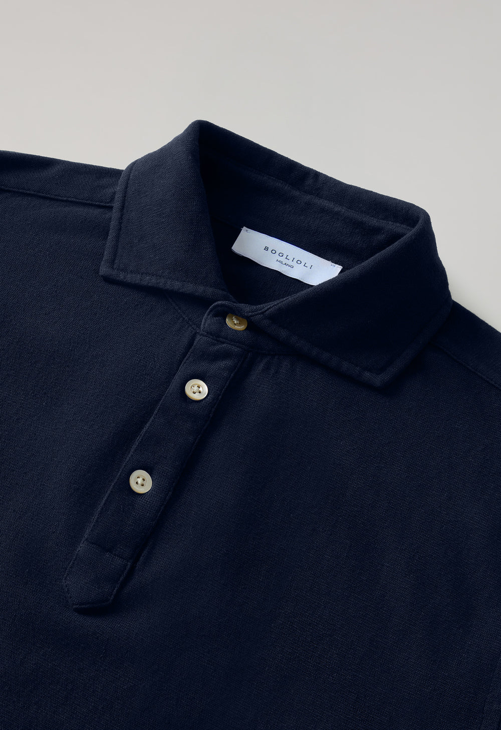 Blue Cotton Linen Short-Sleeve Polo