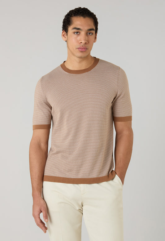 T-Shirt in cotone a righe marrone