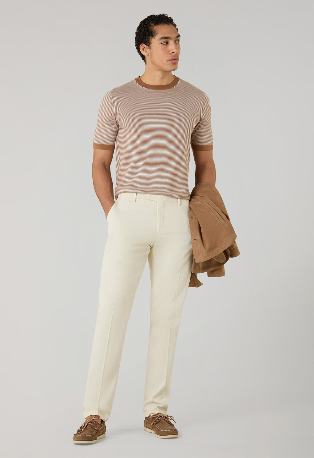 Brown Striped Cotton T-Shirt
