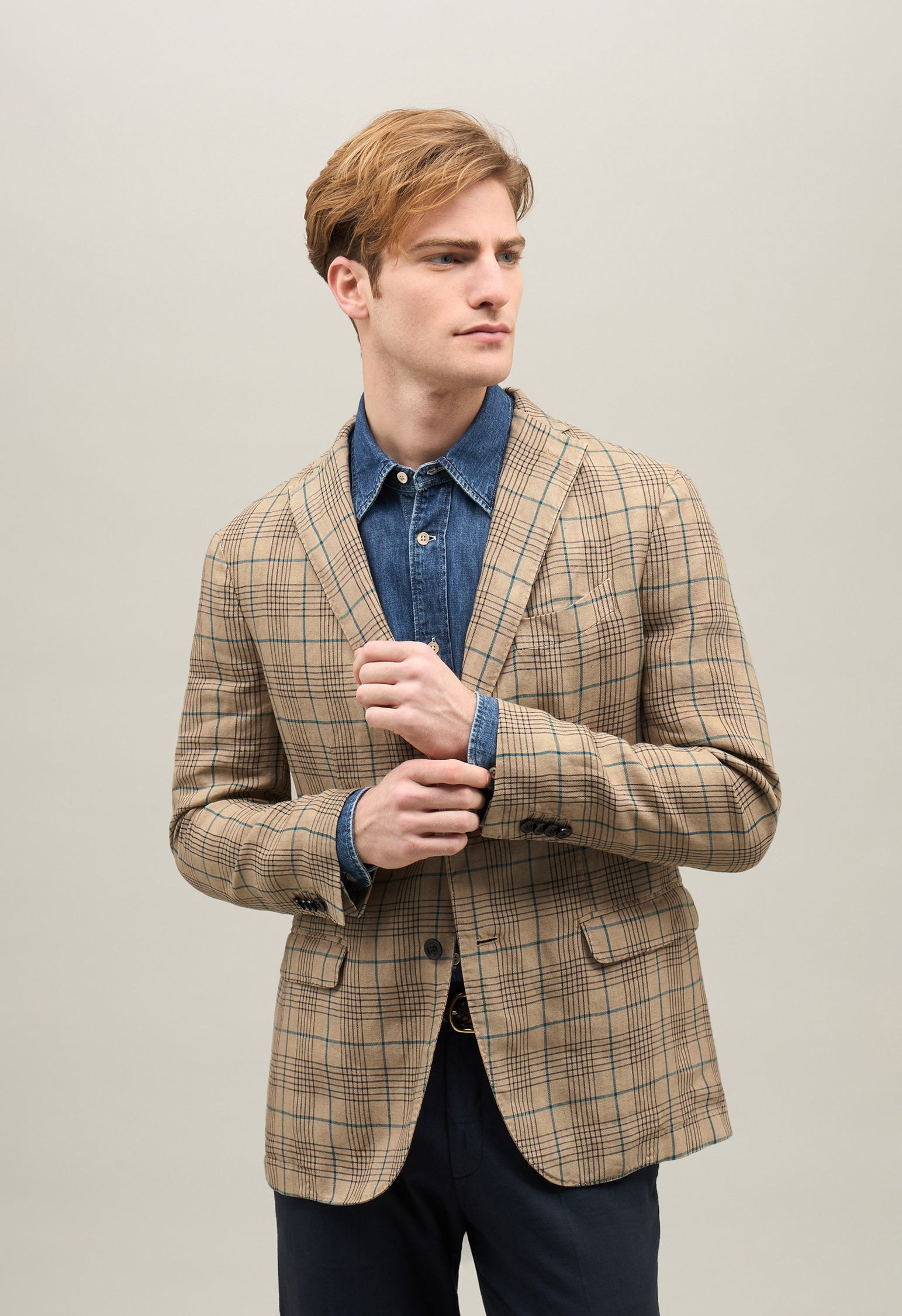 K-Jacket in lino a quadri beige