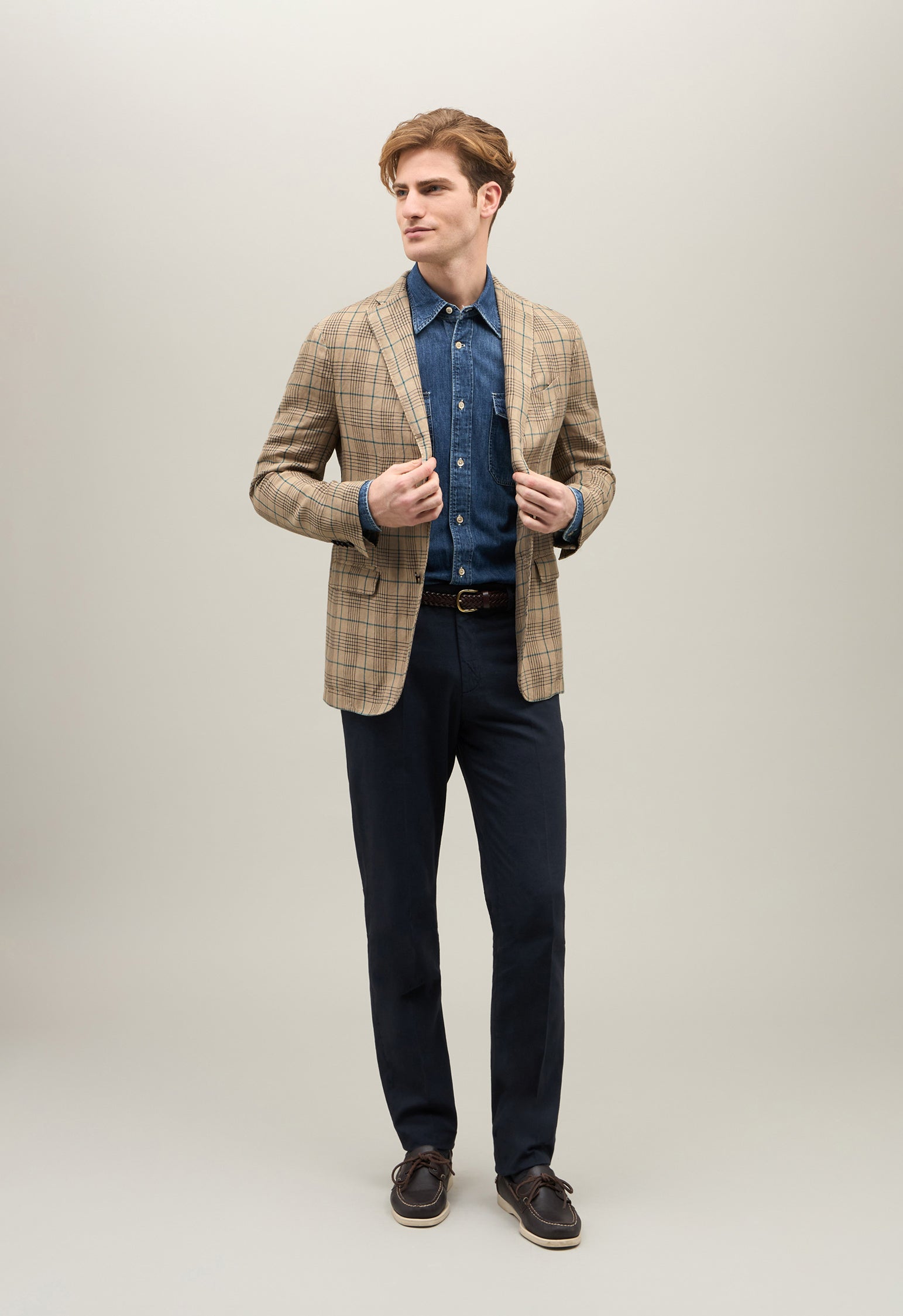 K-Jacket in lino a quadri beige