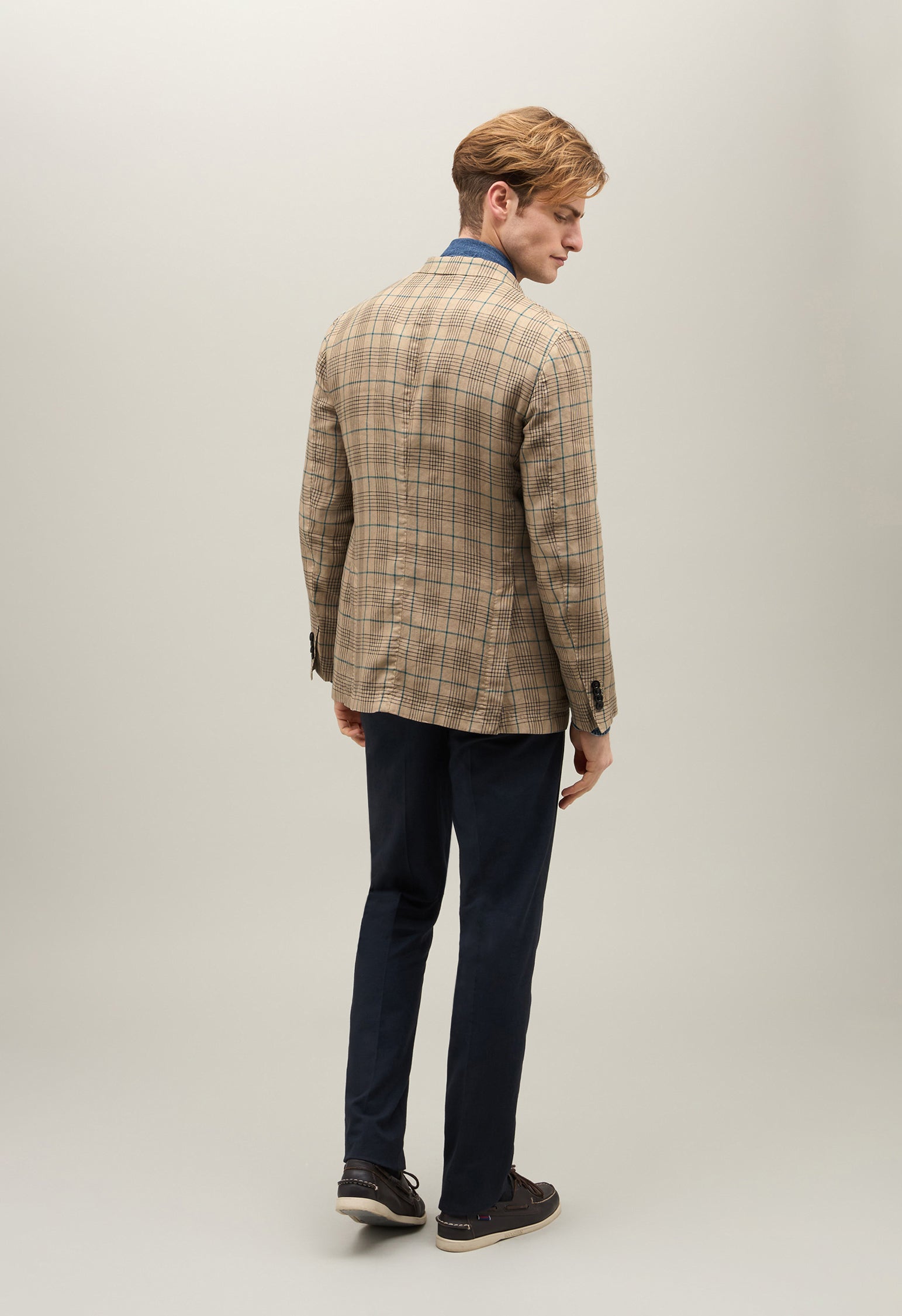 K-Jacket in lino a quadri beige
