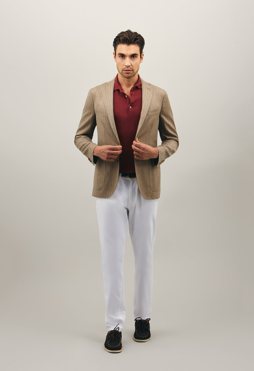 Beige Wool Silk chevron K-Jacket