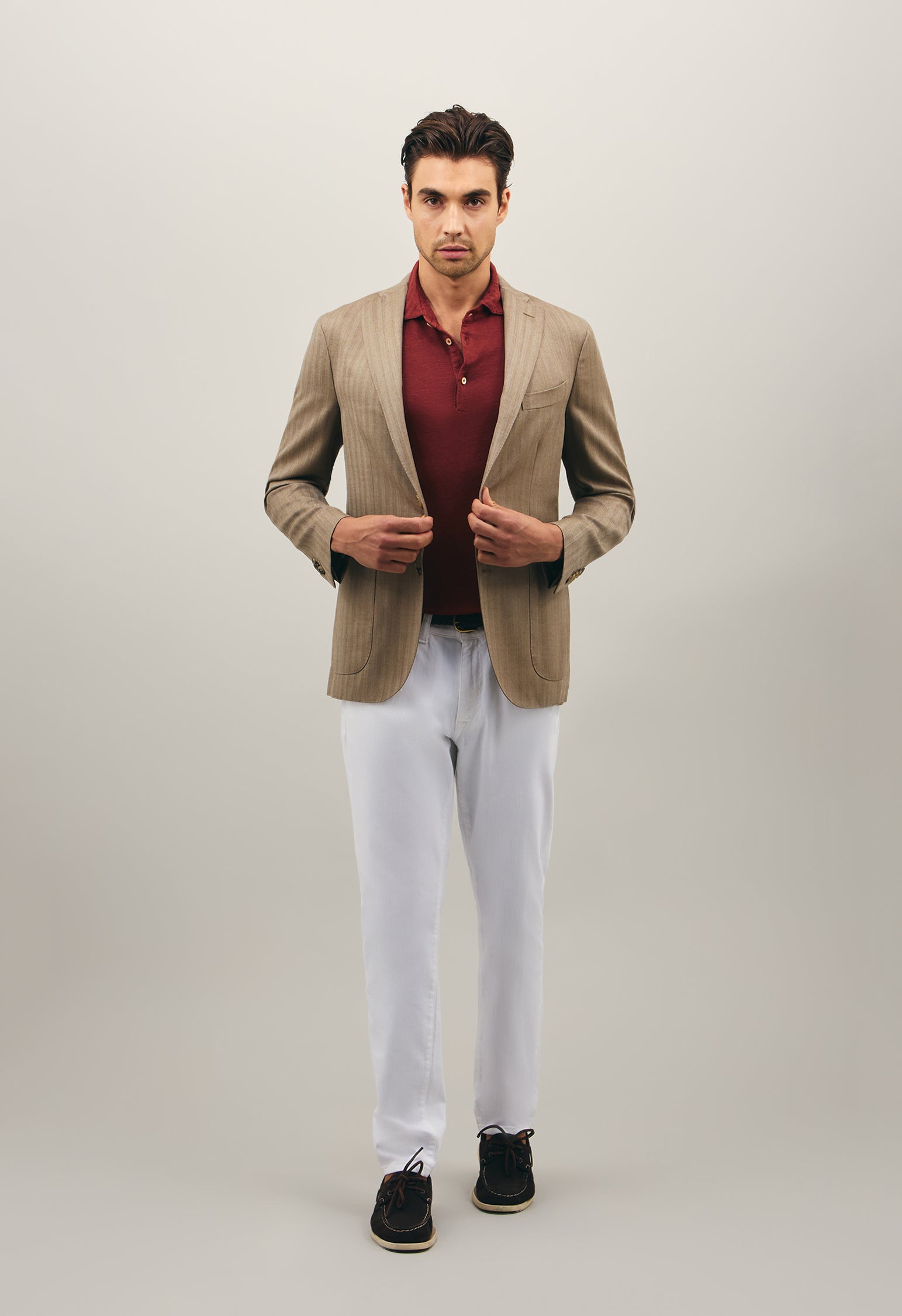 K-Jacket chevron in lana e seta beige