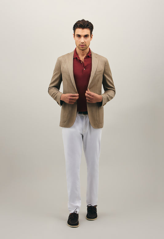 K-Jacket chevron in lana e seta beige