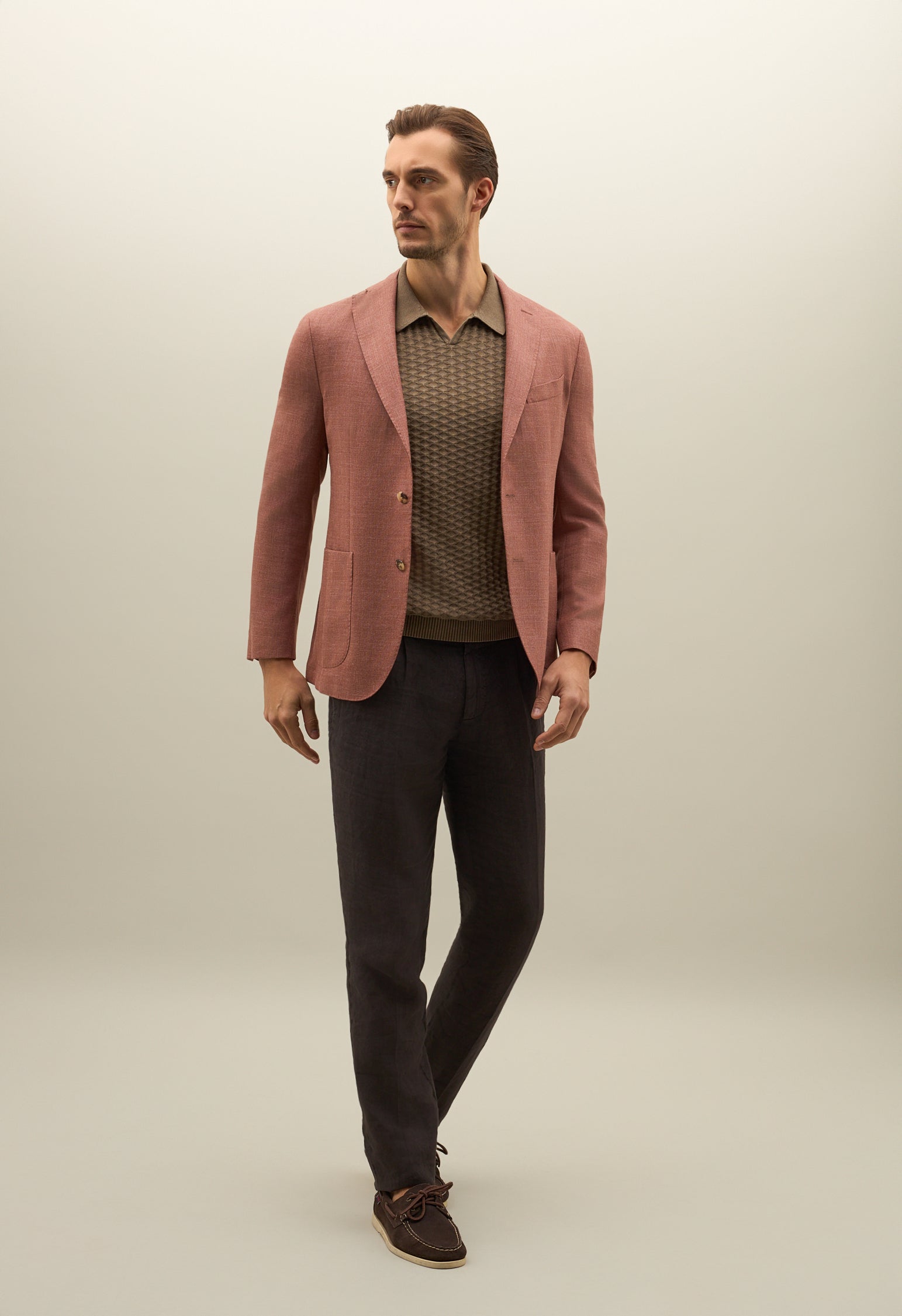 Pink Wool Silk Linen Oxford K-Jacket