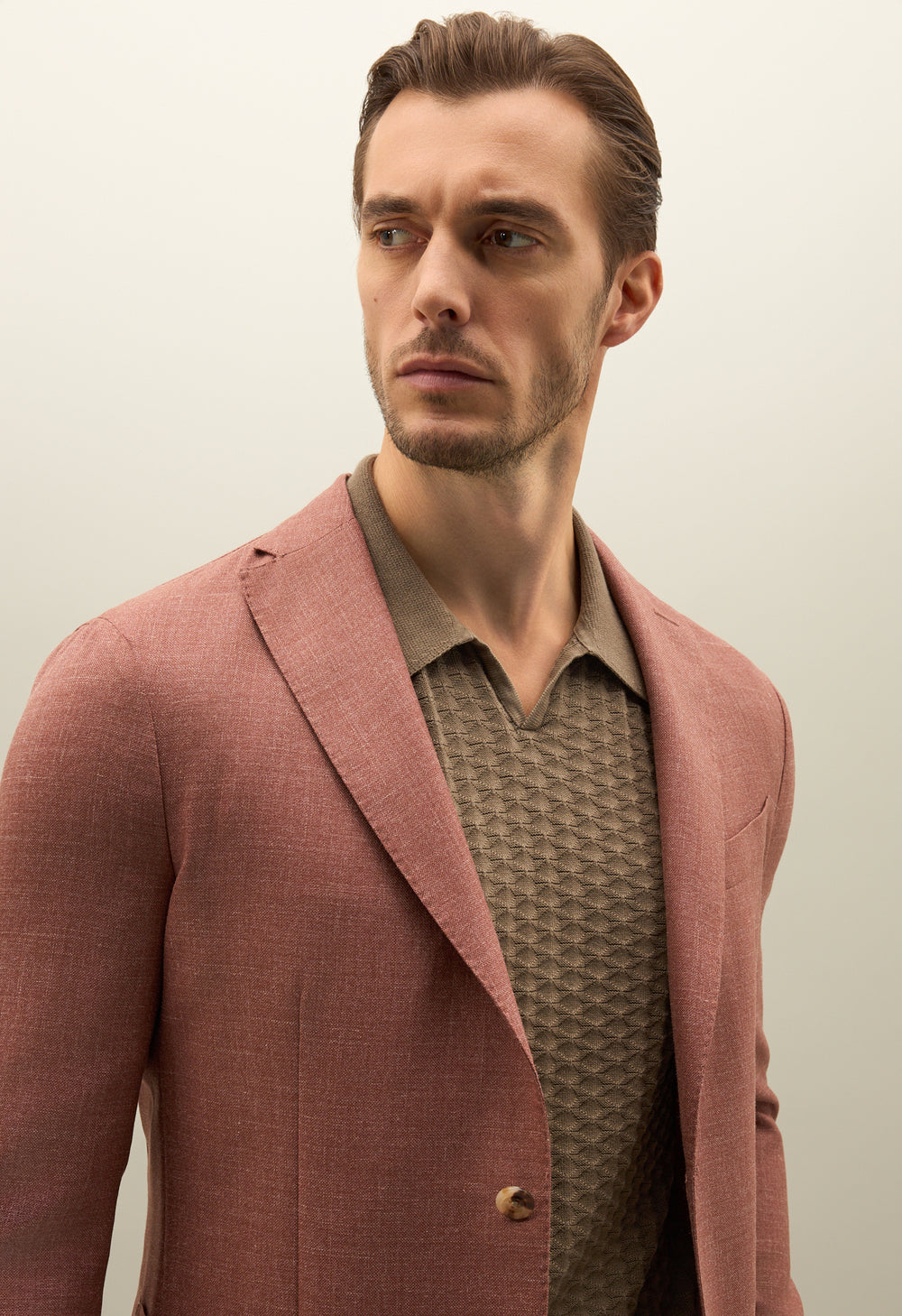 Pink Wool Silk Linen Oxford K-Jacket
