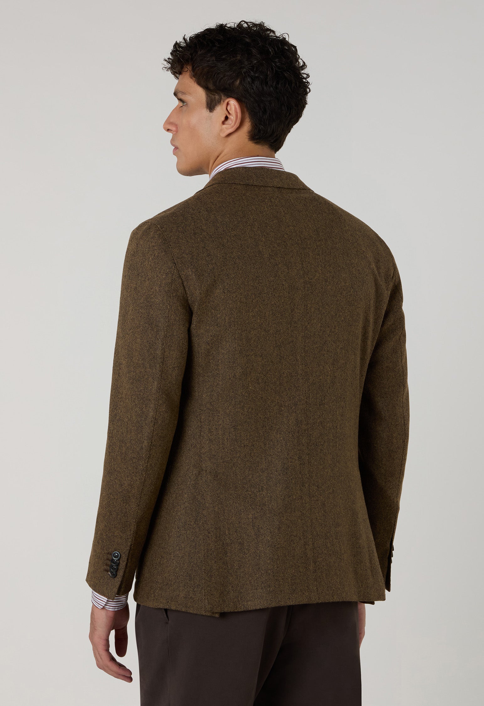 Brown Garment Dyed Wool Herringbone K-Jacket