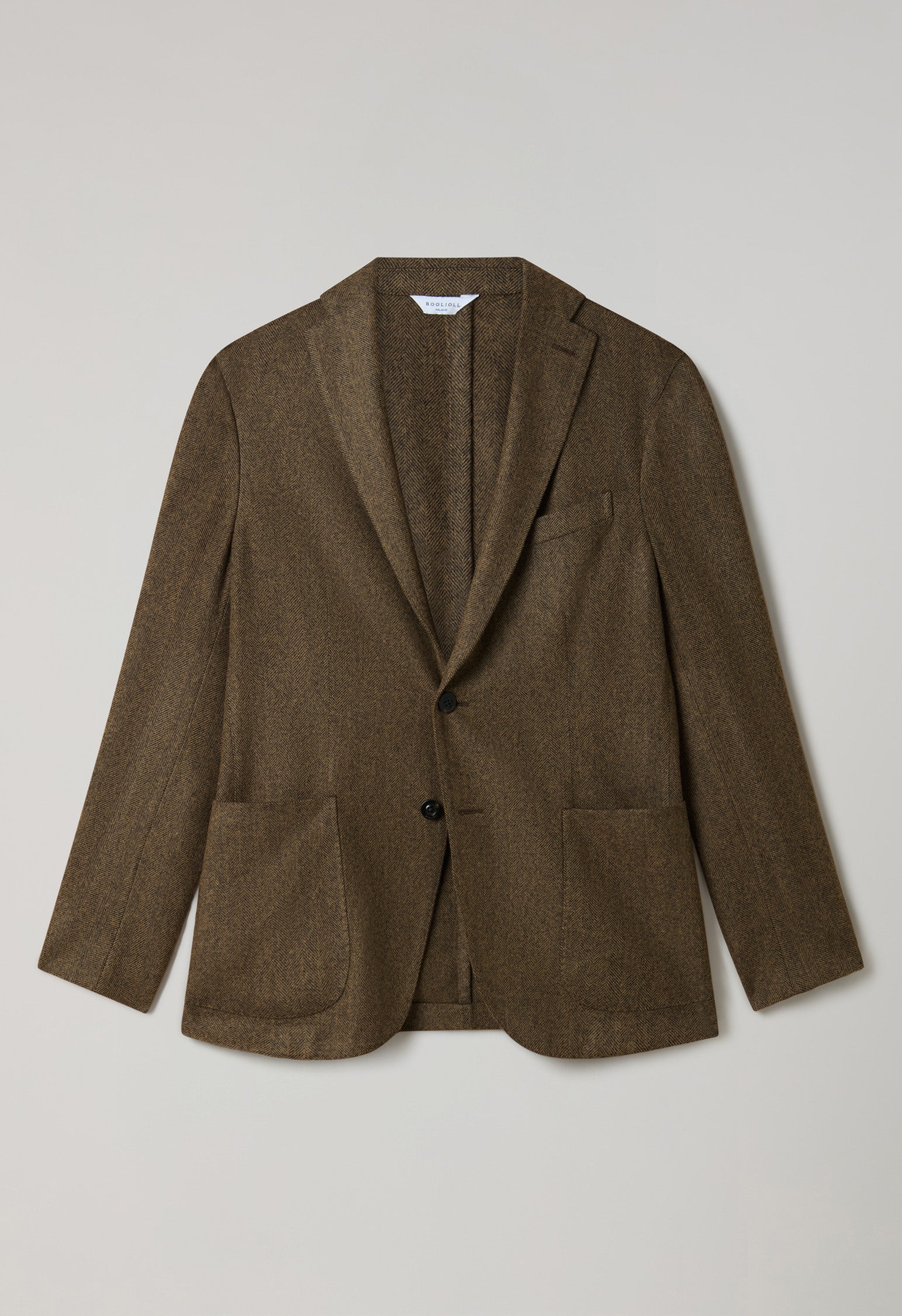 Brown Garment Dyed Wool Herringbone K-Jacket