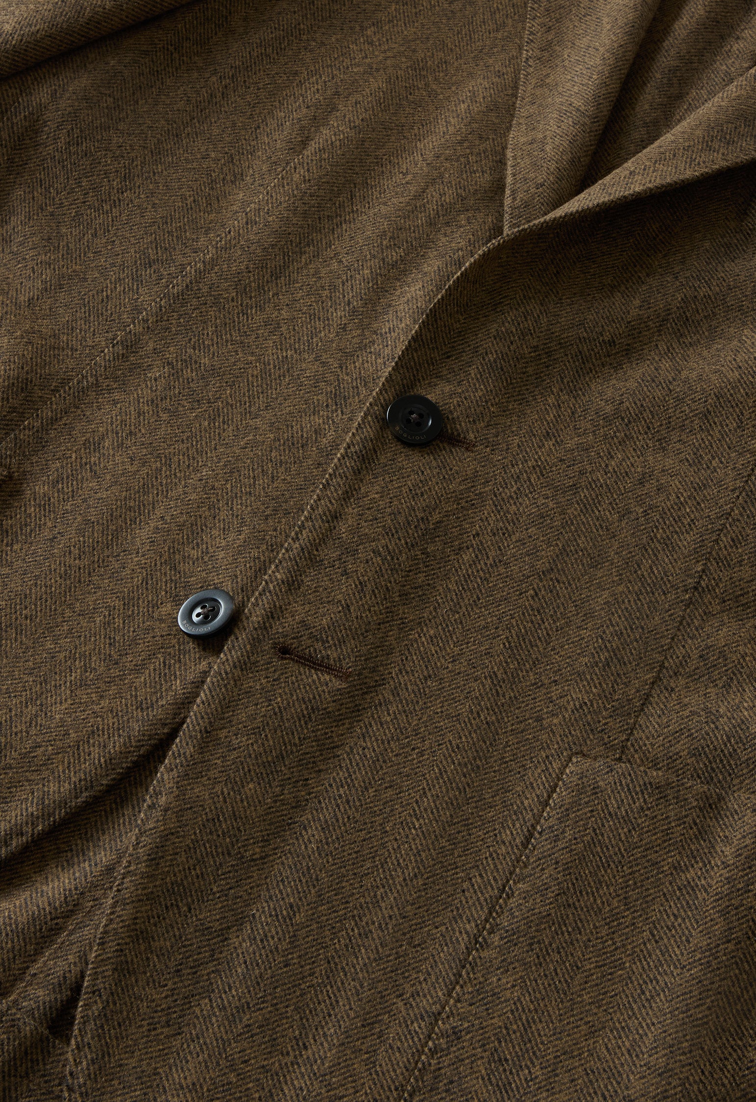 Brown Garment Dyed Wool Herringbone K-Jacket