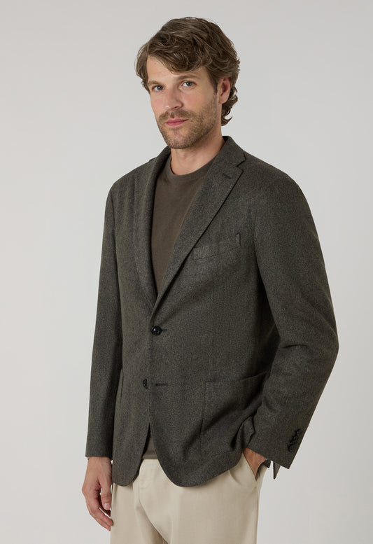 Taupe Garment Dyed Wool Herringbone K-Jacket