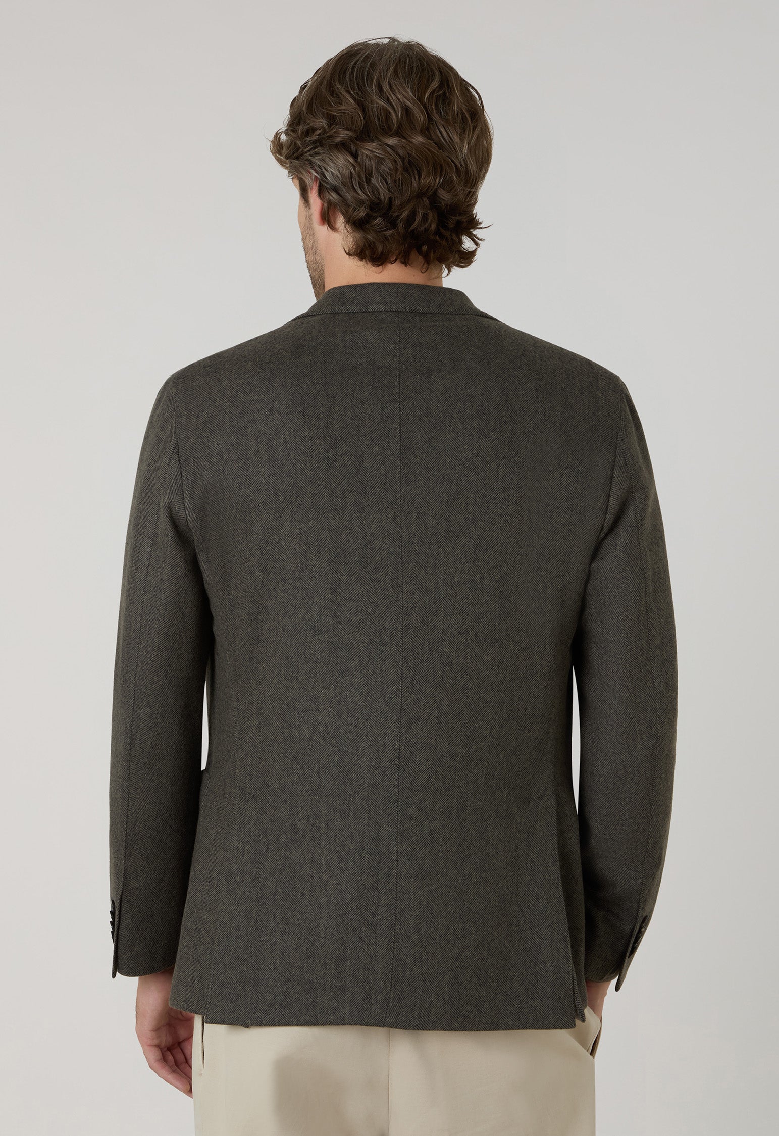 Taupe Garment Dyed Wool Herringbone K-Jacket