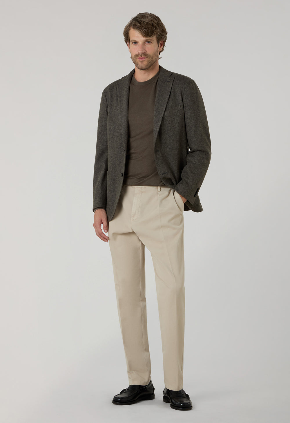 Taupe Garment Dyed Wool Herringbone K-Jacket