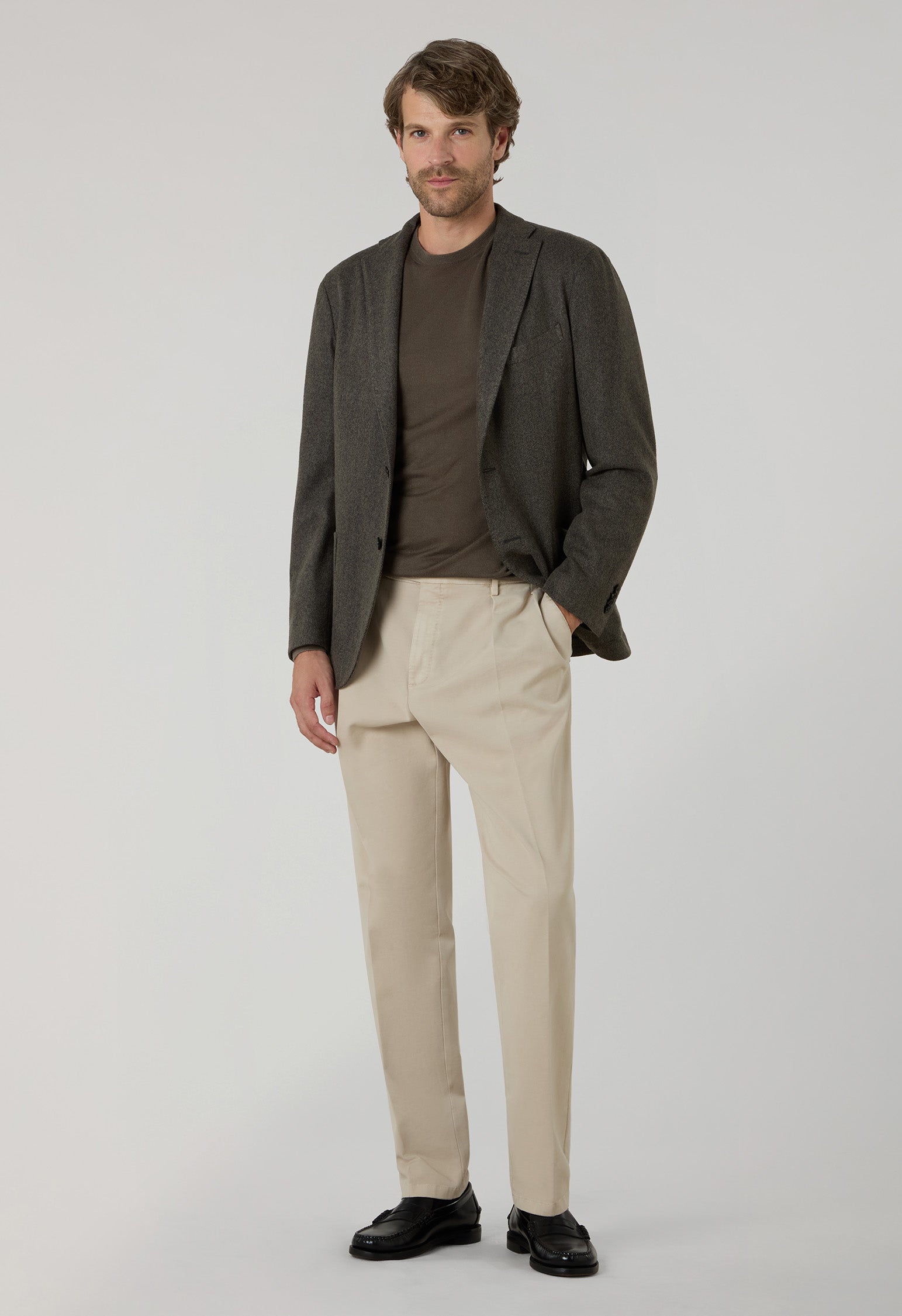 Taupe Garment Dyed Wool Herringbone K-Jacket