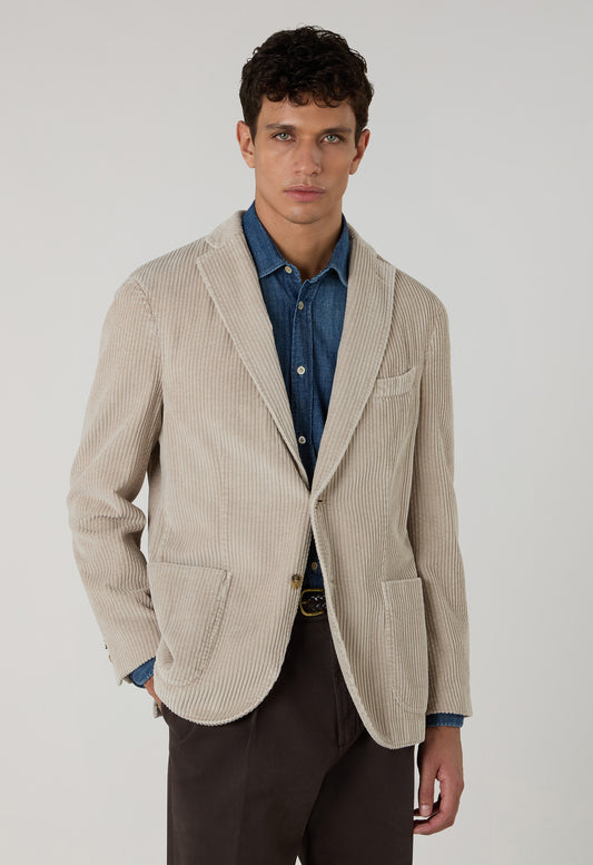 White Garment Dyed Wide Wale Corduroy K-Jacket