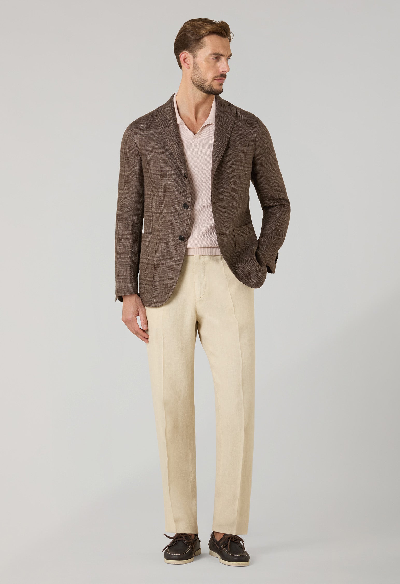 K-Jacket in lino Principe di Galles marrone