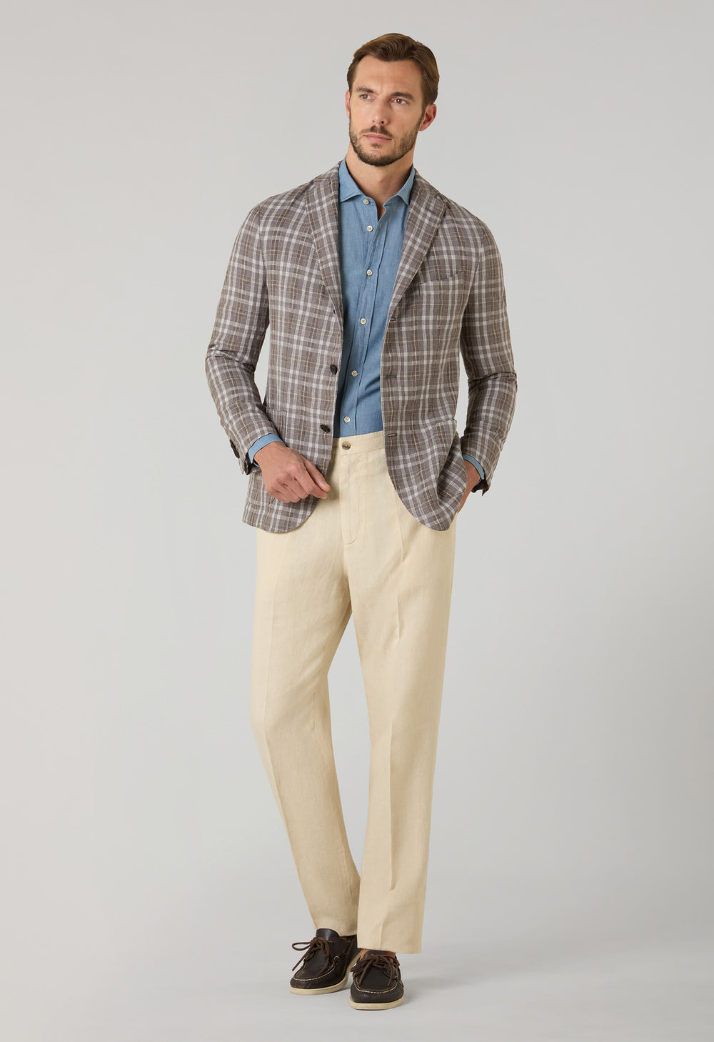 Brown Pattern Tartan Wool Linen Silk K-Jacket