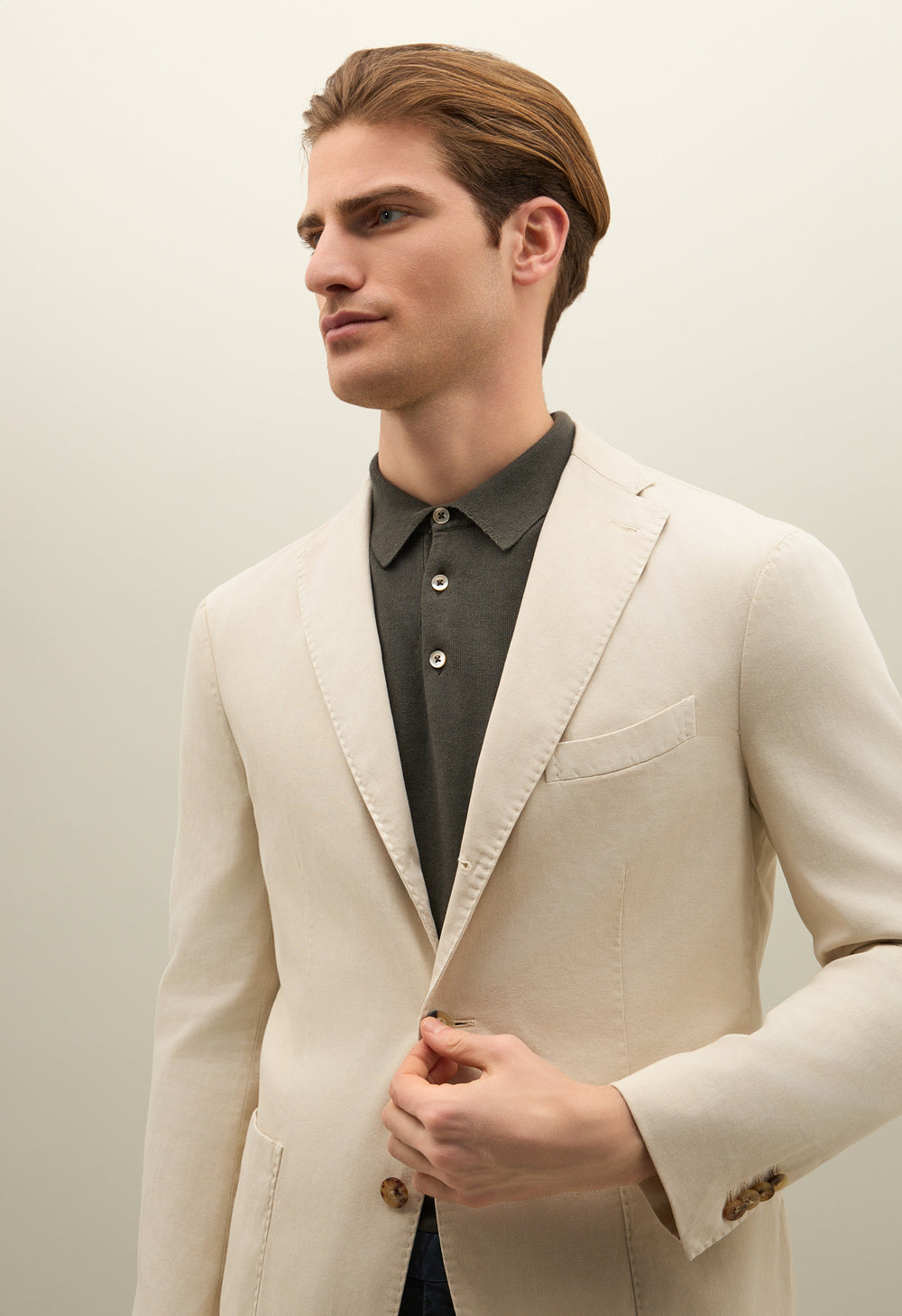 Warm White Stretch Cotton Piqué K-Jacket