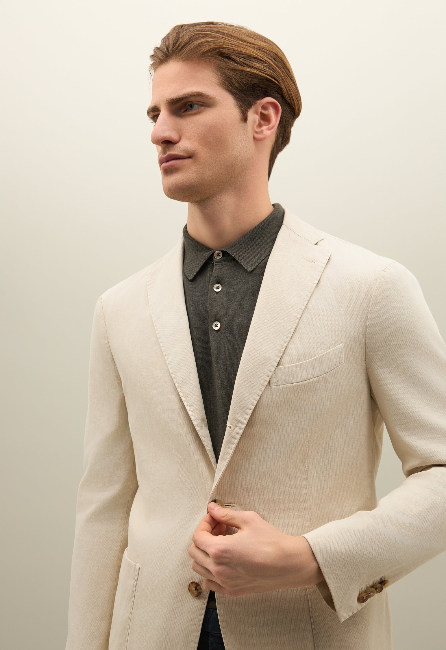 Warm White Stretch Cotton Piqué K-Jacket
