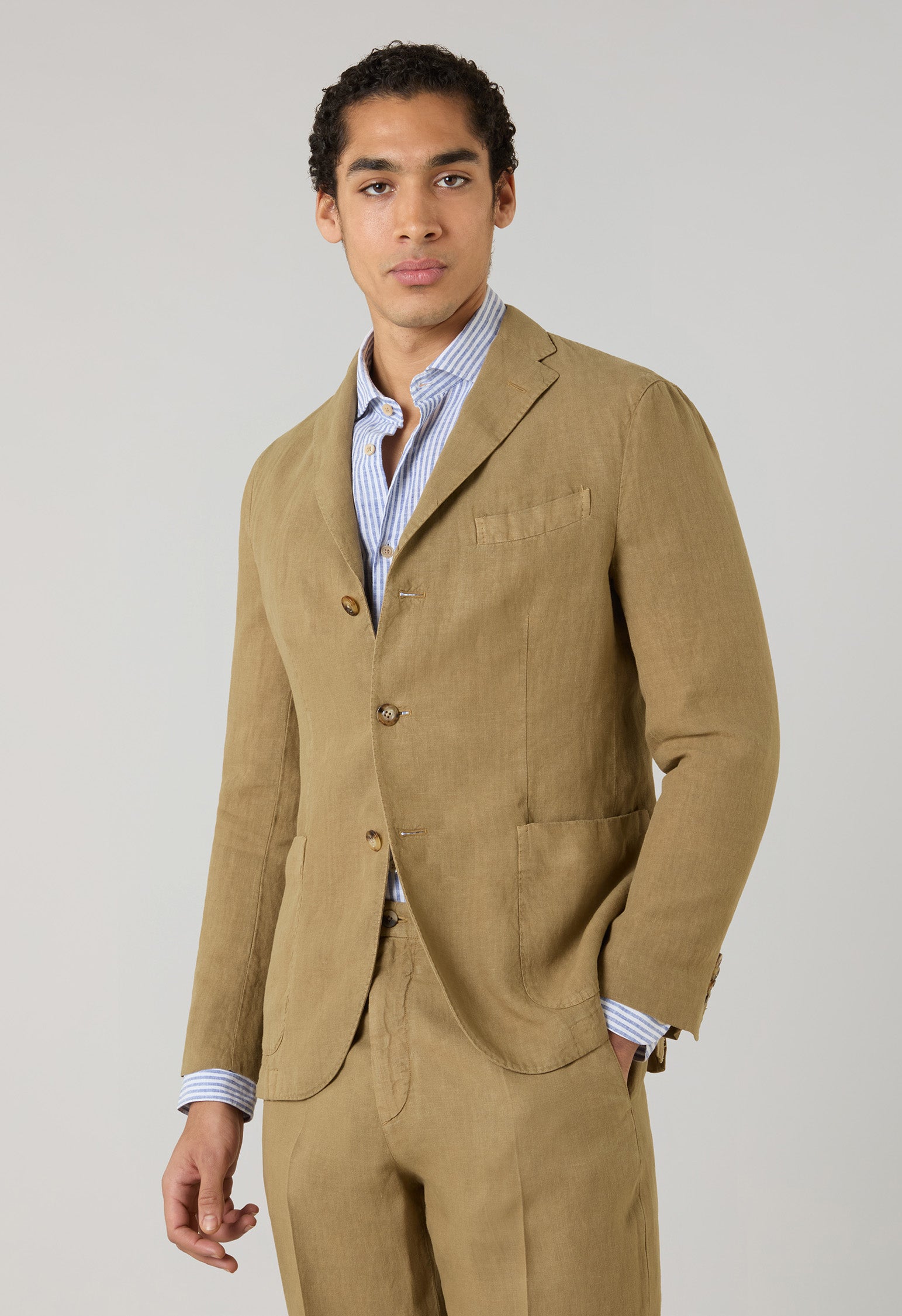 K-Jacket in lino tinto in capo cammello