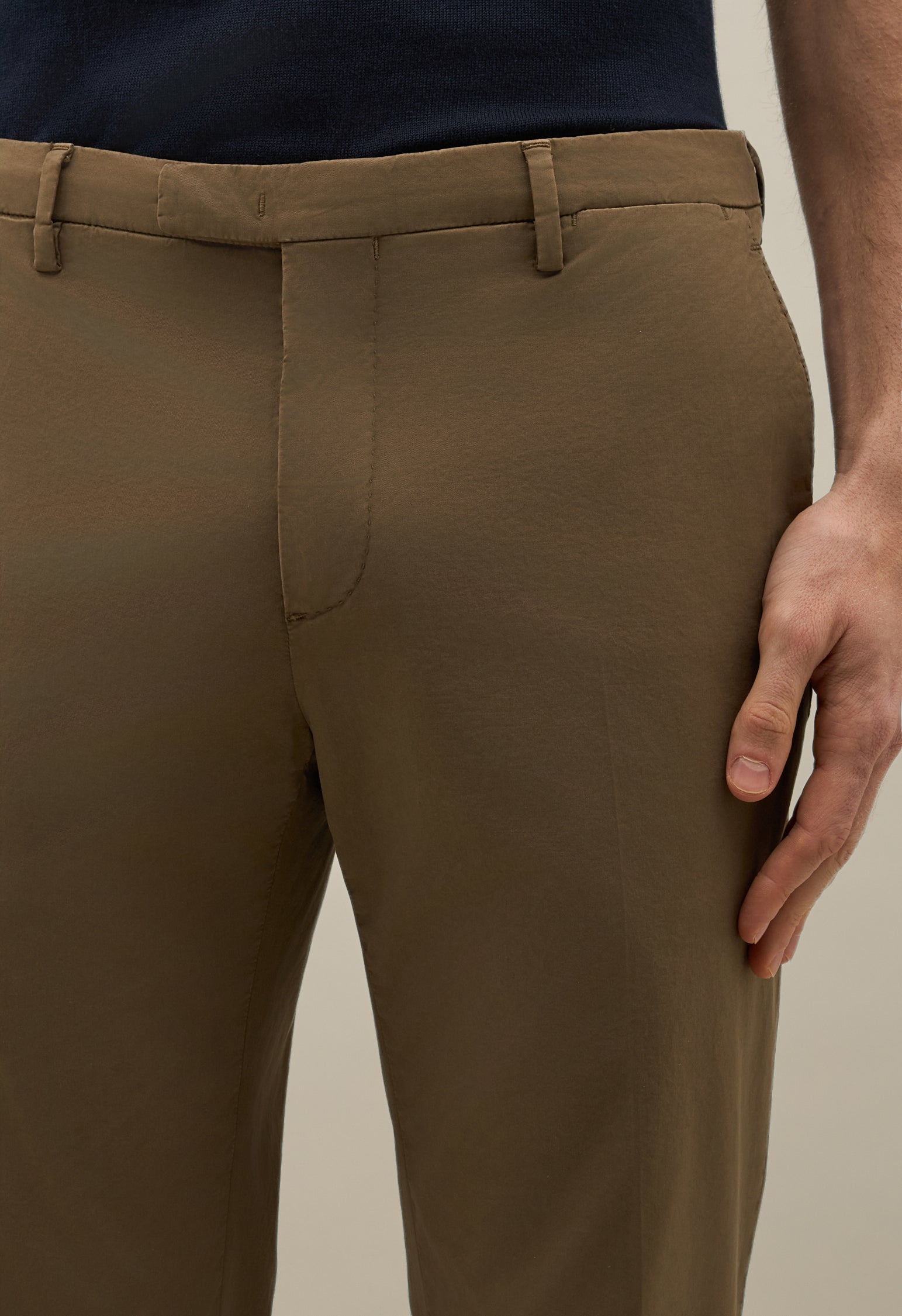 Brown Garment Dyed Cotton K-Suit with Three-Button Closure