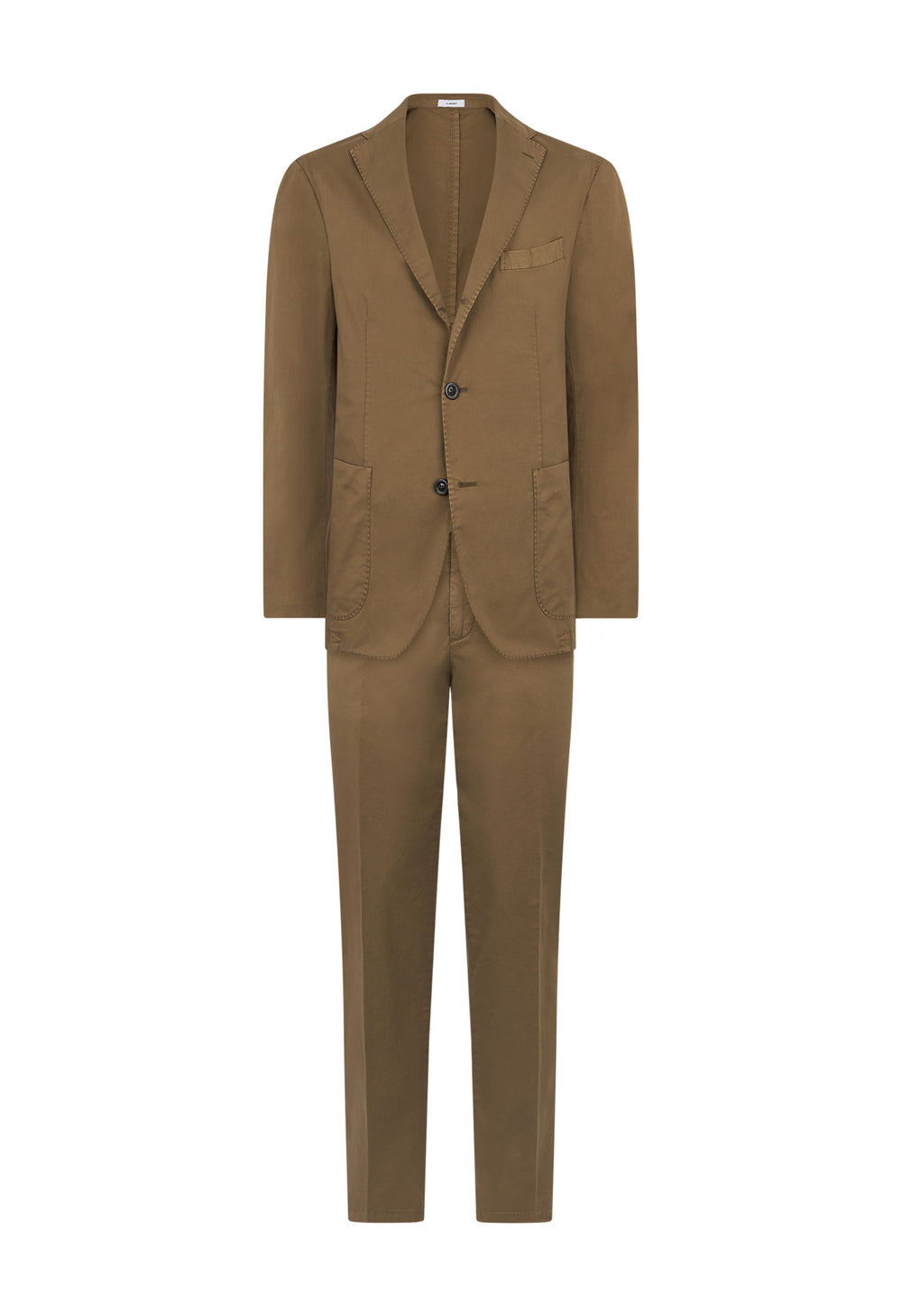 Brown Garment Dyed Cotton K-Suit with Three-Button Closure