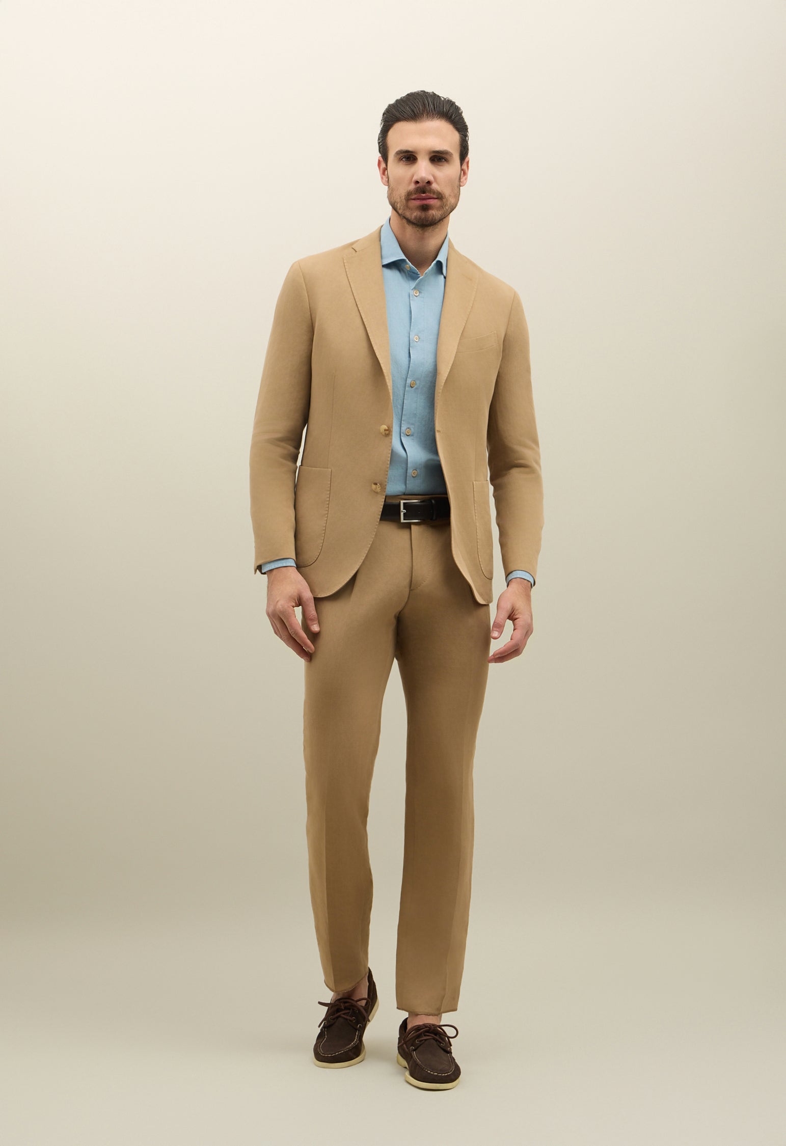 Dark Beige Linen Tencel Satin K-Suit