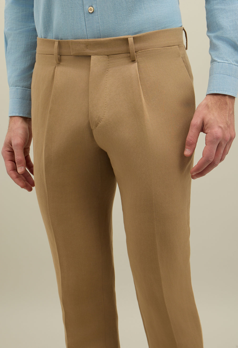 Dark Beige Linen Tencel Satin K-Suit