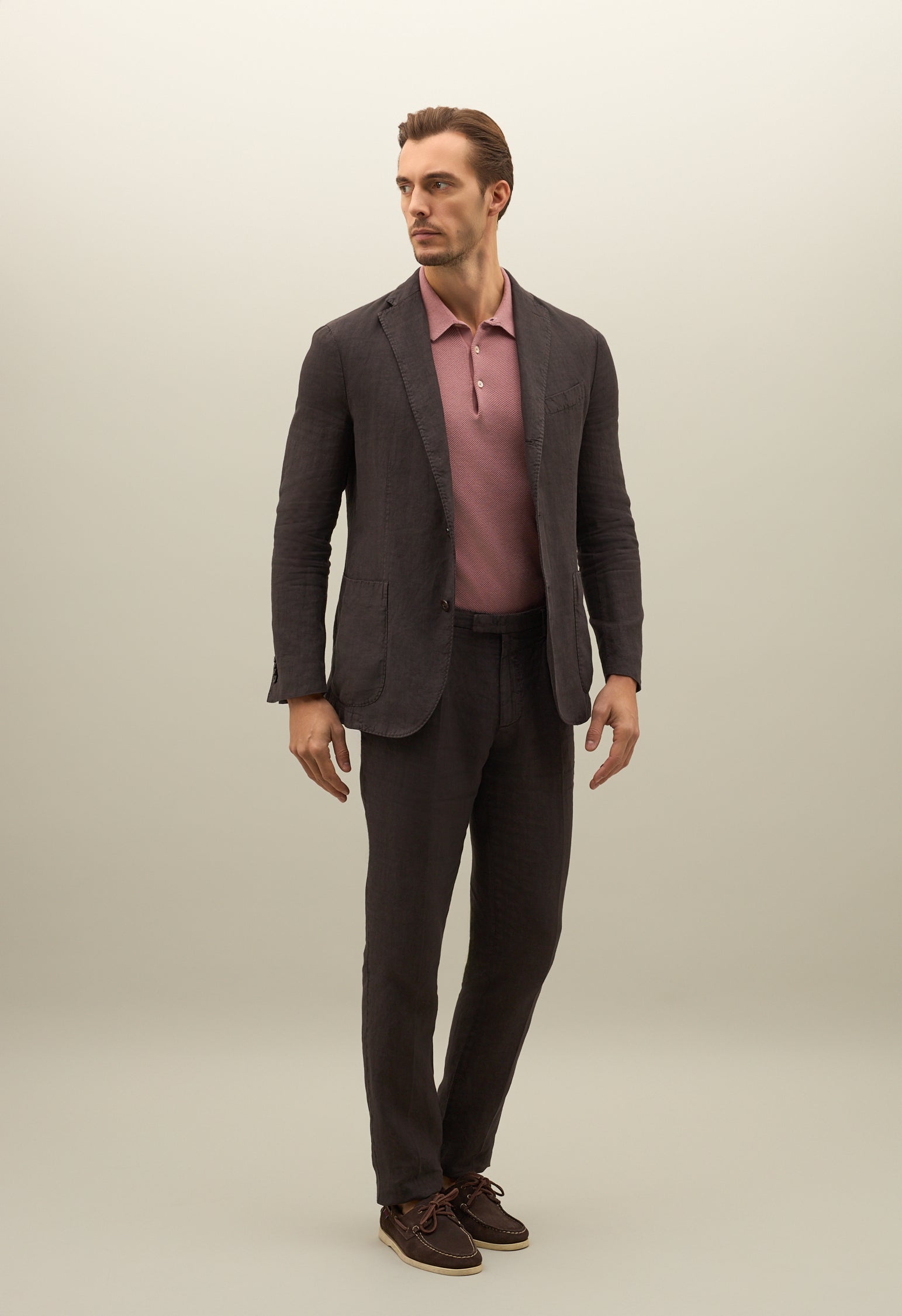 Brown Garment Dyed Linen K-Suit
