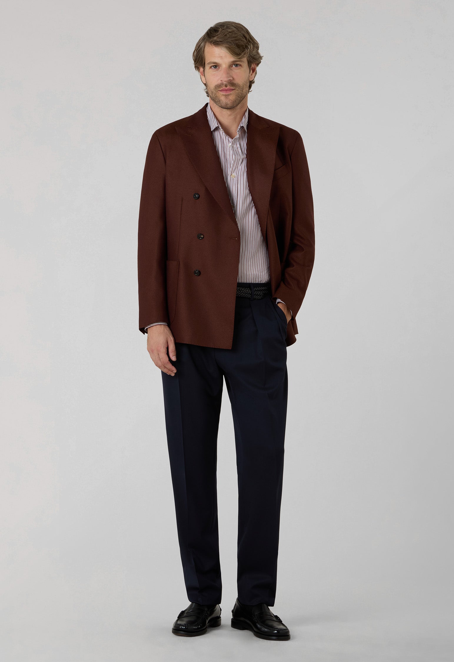 Cinnamon Hopsack Wool double-breasted K-Jacket