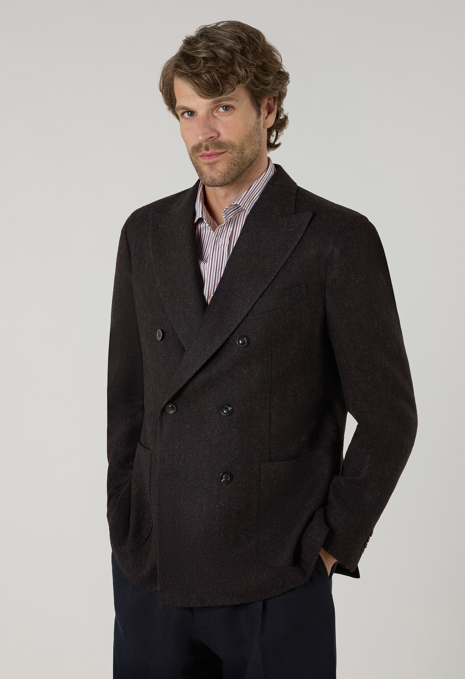 K-Jacket doppiopetto in lana shetland chevron marrone