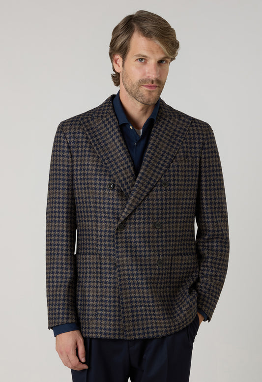 Brown Wool Cashmere Pied-de-poule double-breasted K-Jacket