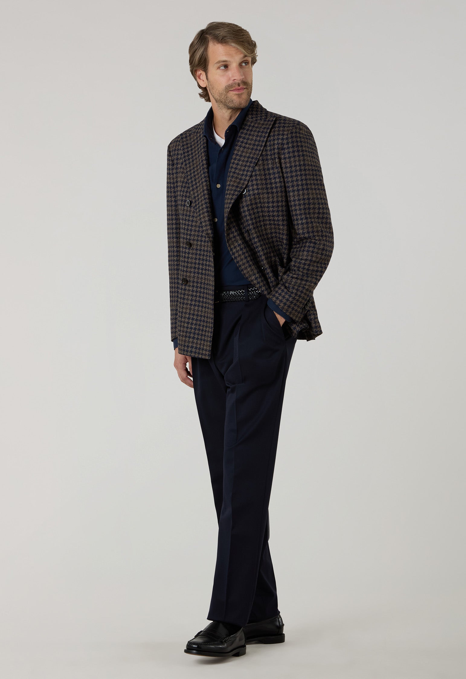 K-Jacket doppiopetto in lana e cashmere pied-de-poule marrone