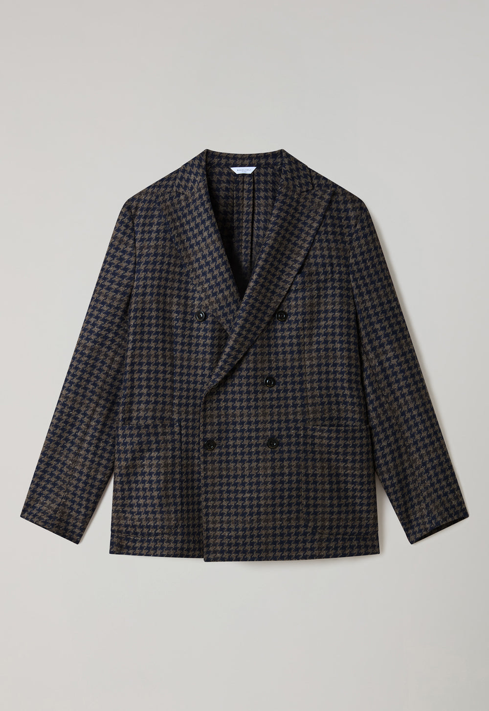 K-Jacket doppiopetto in lana e cashmere pied-de-poule marrone