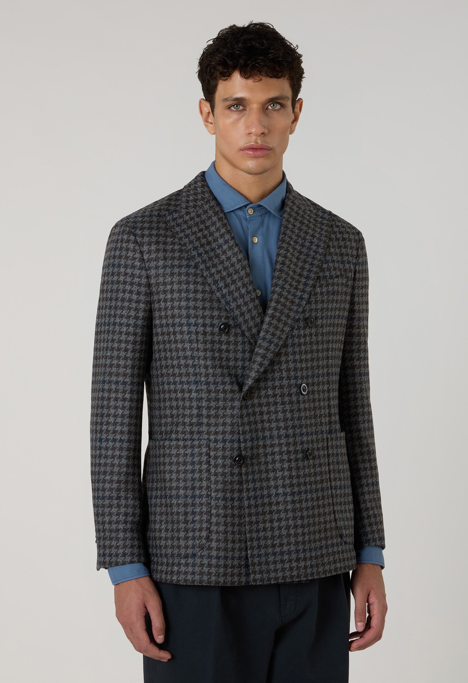 K-Jacket doppiopetto in lana e cashmere pied-de-poule grigia