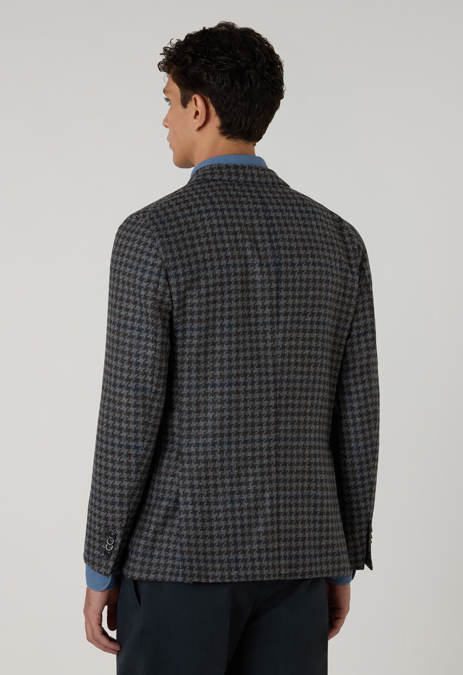 Grey Wool Cashmere Pied-de-poule double-breasted K-Jacket
