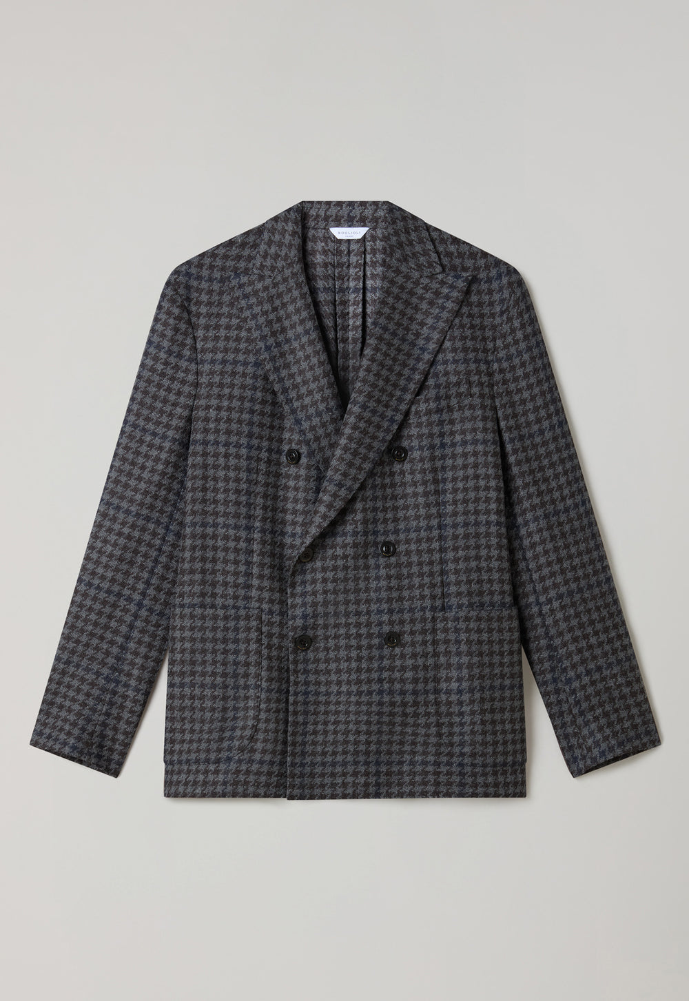 Grey Wool Cashmere Pied-de-poule double-breasted K-Jacket