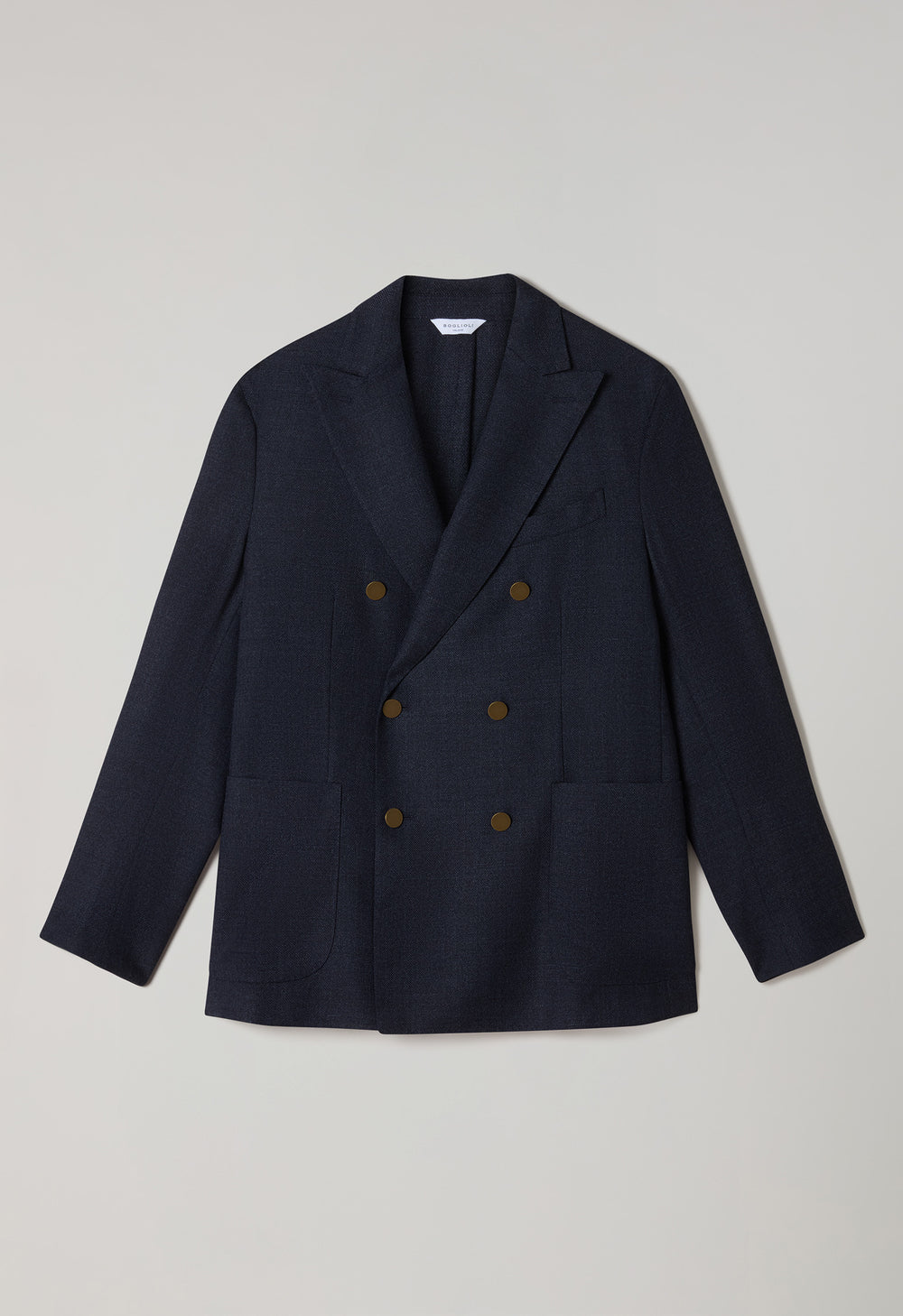 Blue Light Wool Honeycomb Double-Breasted K-Jacket with Brass Buttons